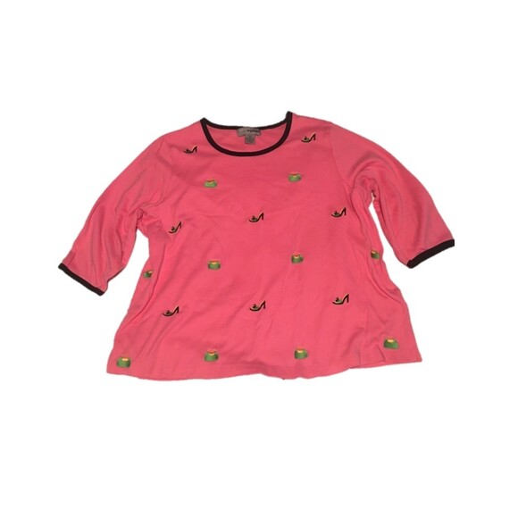 Designer Original shirt Women 1X pink embroidered shoes purses 3/4 sleeve Barbie - Picture 1 of 7